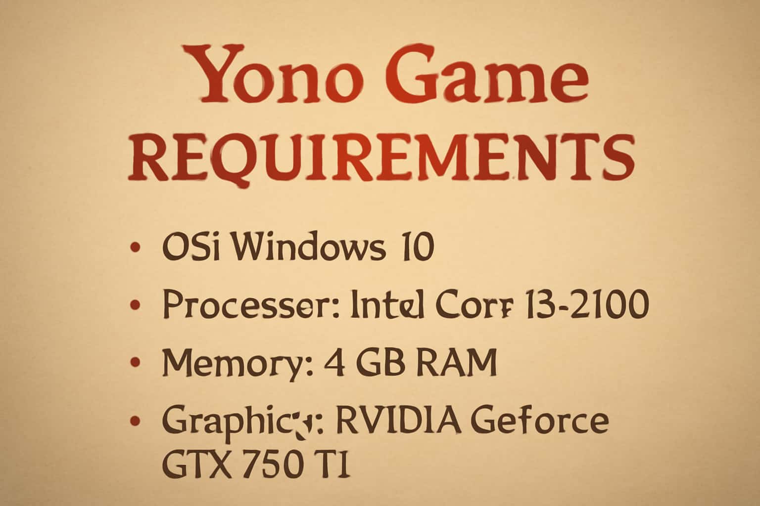 Informational scene showcasing Yono Game requirements.