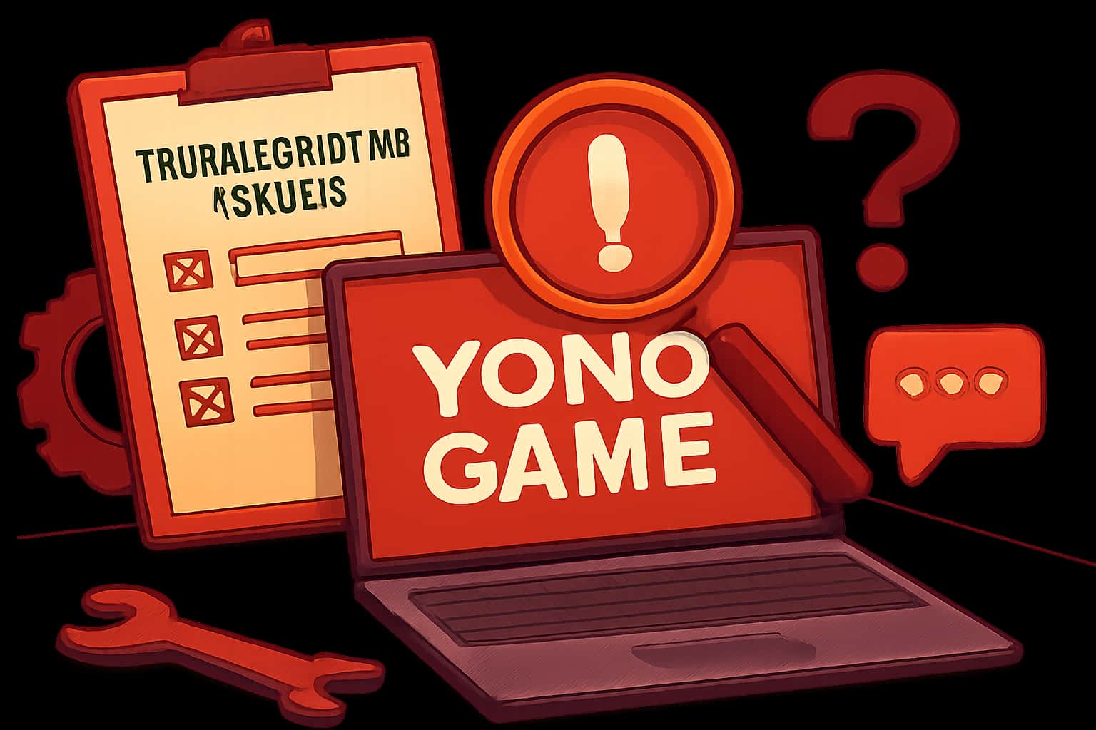 Informational graphic about troubleshooting Yono Game issues, featuring the title prominently.